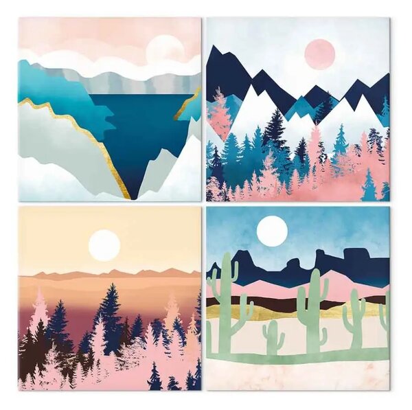 Quadro su tela Paesaggio in quattro scene - montagne, foreste, laghi e deserto