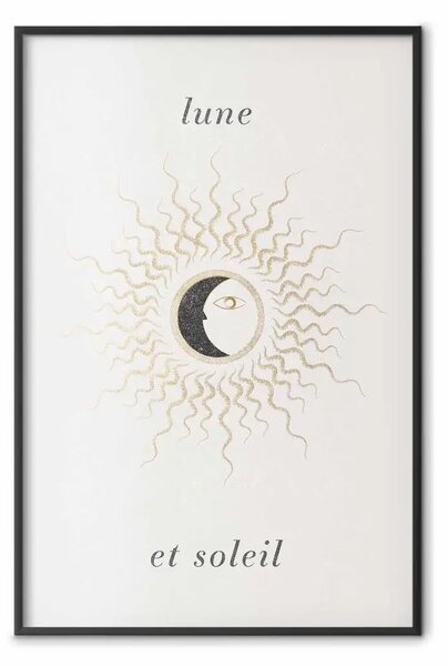 Poster: Luna e sole - rappresentazione grafica dei corpi celesti in tonalità chiare