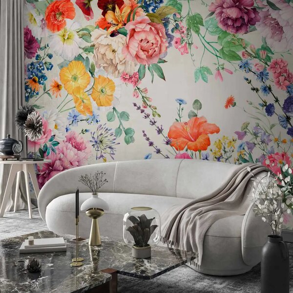 Carta da parati moderna Prato multicolore - fiori luminosi