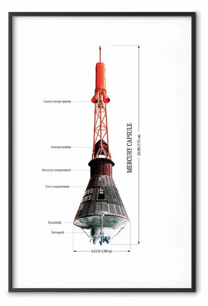 Poster: Capsula di Mercurio - vista tecnica di un veicolo spaziale in scala