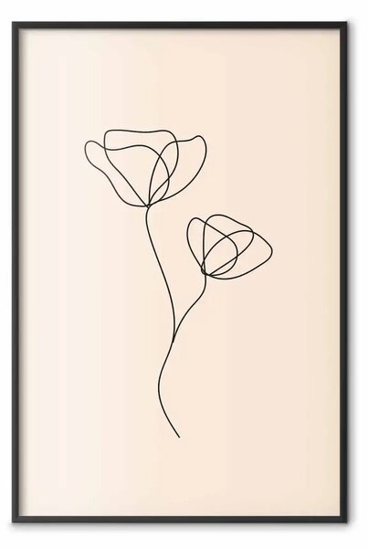 Poster: Fiore lineare - delicata composizione minimalista su sfondo beige