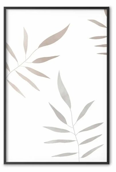 Poster: Foglie acquerellate - piante grigio marrone