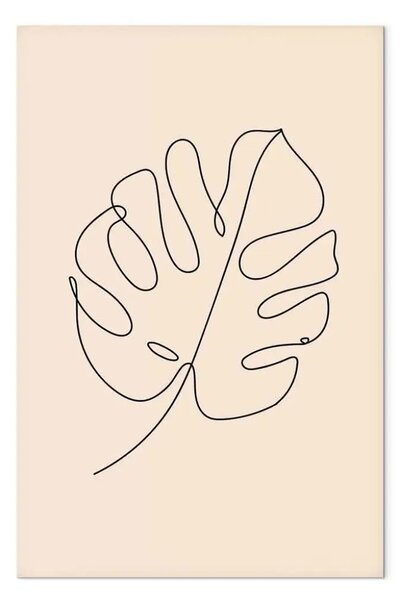 Quadro contemporaneo Monstera lineare - foglia minimalista su sfondo beige