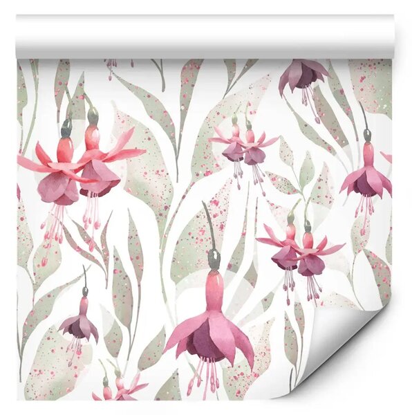 Tappezzerie Fucsia - delicati fiori rosa su uno sfondo di foglie verde chiaro