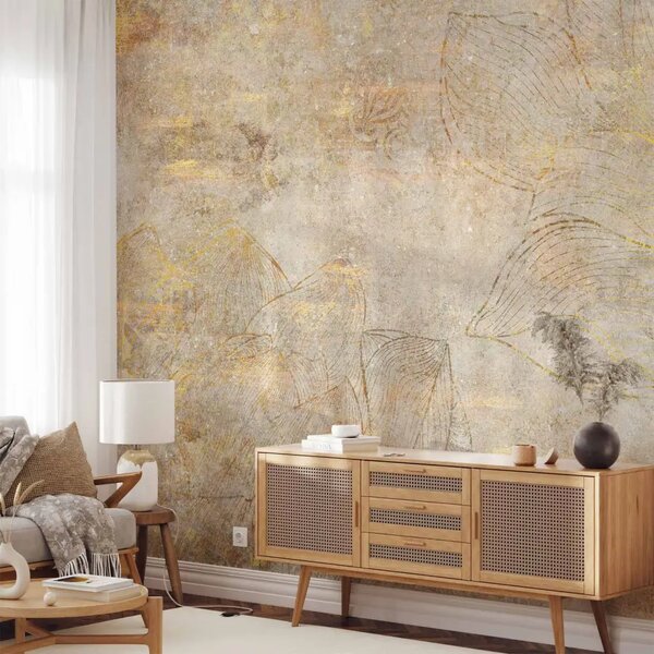 Carta da parati moderna Golden etude - grafica grigio giallo