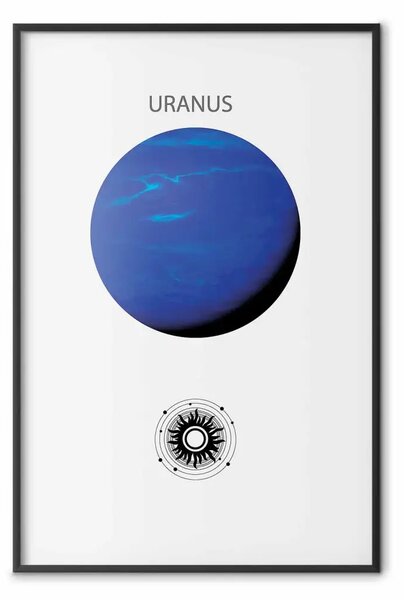 Poster: Urano II - il pianeta blu del sistema solare su sfondo grigio