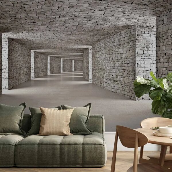 Carta da parati Tunnel 3D - spazio interno che si allarga con pietre decorative