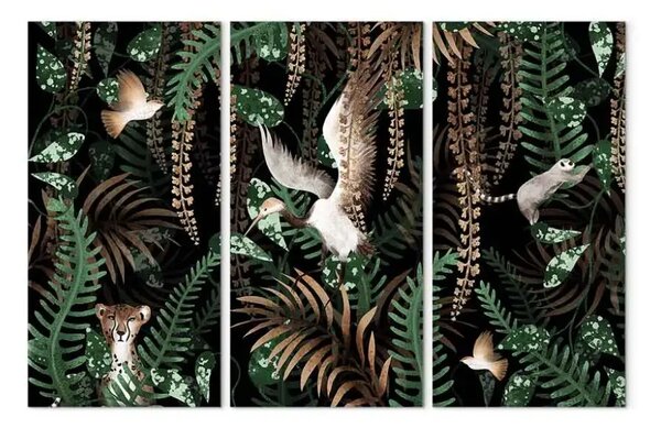 Quadro contemporaneo Giungla tropicale - trittico con animali esotici