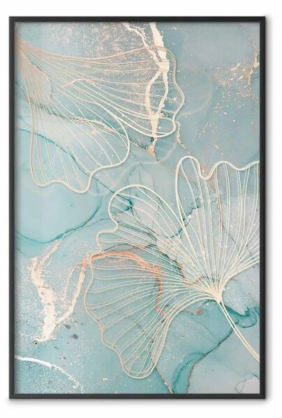 Poster: Albero di ginkgo in stile glamour - foglie dorate su sfondo astratto