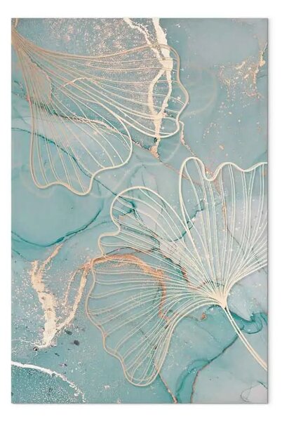 Quadro su tela Ginkgo dorato - foglie su sfondo astratto in stile glamour