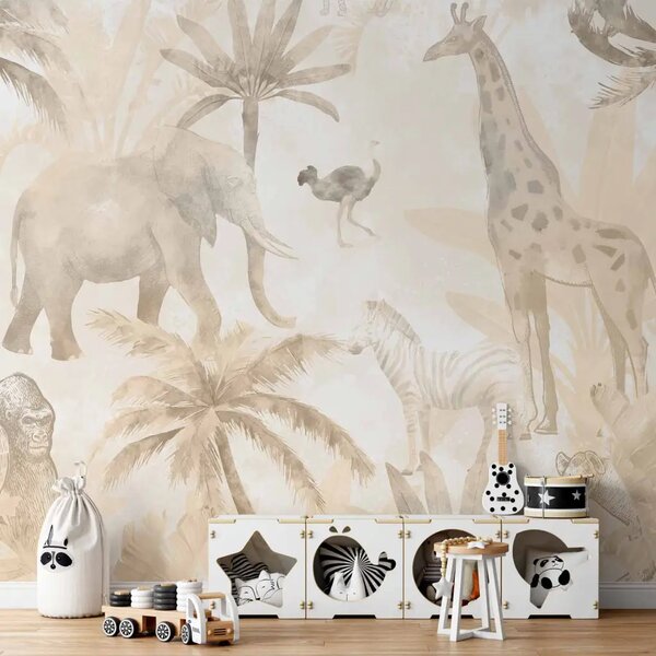 Carta da parati Safari tropicale - animali beige