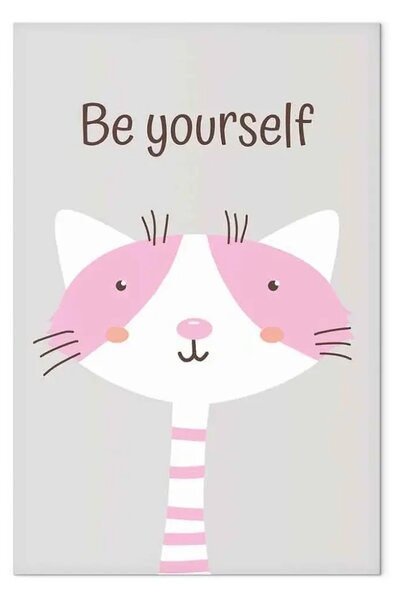 Quadro su tela Sii te stesso - gatto rosa e slogan motivazionale