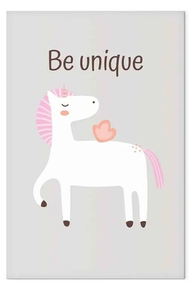 Quadro contemporaneo Sii unico - unicorno e slogan motivazionale per bambini