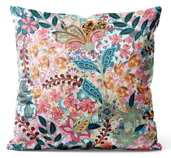 Cuscino in velluto Paisley flowers - composizione floreale multicolore in stile grafico