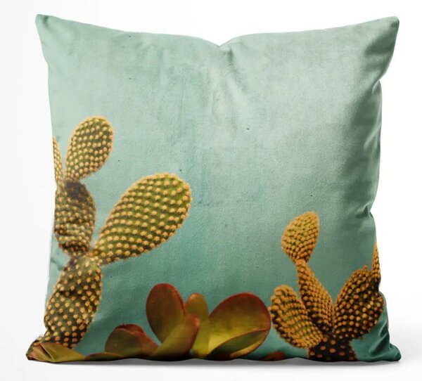 Cuscino in velluto Cactus sky - composizione floreale su sfondo celeste