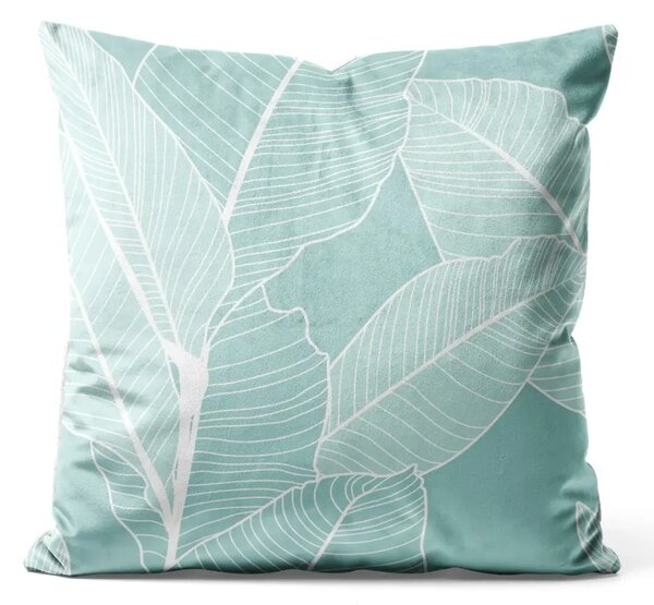 Cuscino in velluto Ficus refresh - composizione botanica glamour con motivo bianco