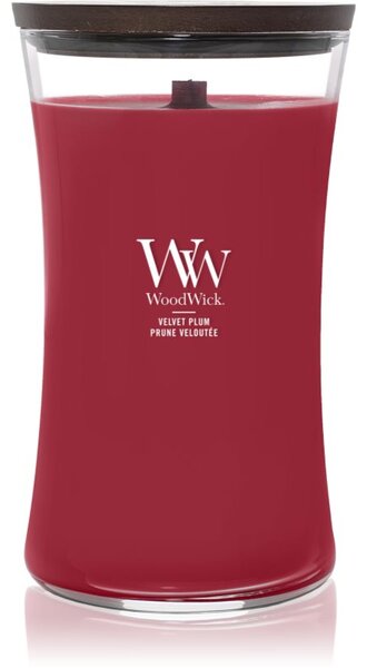 Woodwick Velvet Plum candela profumata con stoppino in legno 609 g