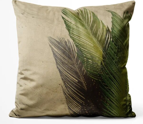 Cuscino in velluto Ombra di palme - composizione vegetale minimalista su sfondo sabbia