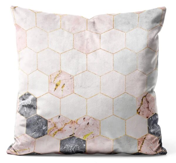 Cuscino in velluto Esagoni di marmo - composizione glamour in marmo con motivi dorati