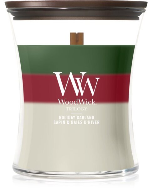 Woodwick Trilogy Holiday Garland candela profumata con stoppino in legno 275 g