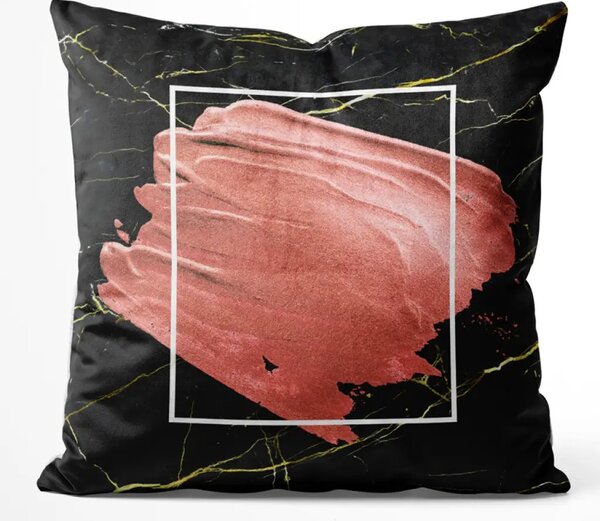 Cuscino in velluto Rosa perla - composizione astratta su sfondo di marmo nero
