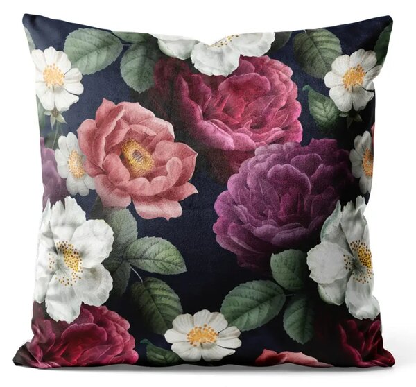Cuscino in velluto Peonie in fiore - floreale vintage pesca e verde