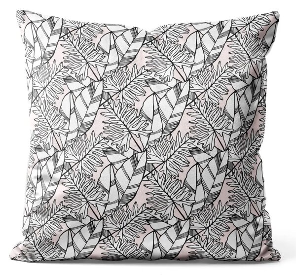 Cuscino in velluto Leafy mauresque - motivo floreale in bianco e nero in stile lineare