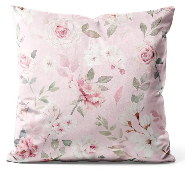 Cuscino in velluto Fascino di primavera - rosa chiara e magnolia vintage