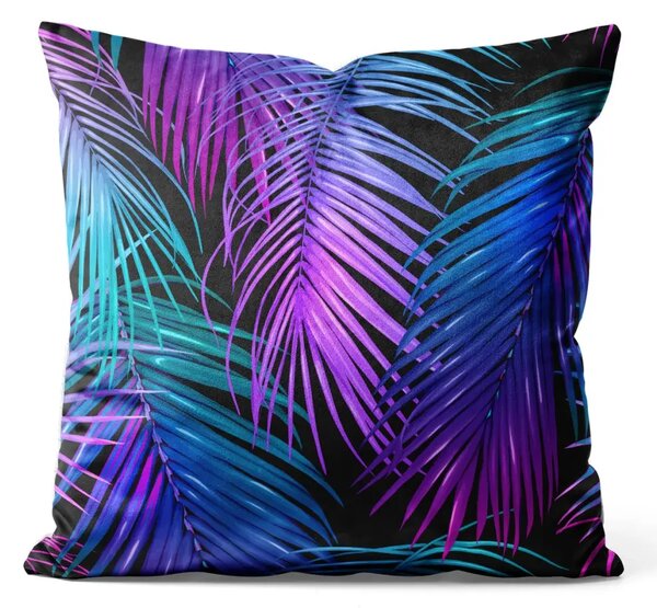 Cuscino in velluto Palme al neon - motivo floreale nei toni del turchese e del viola