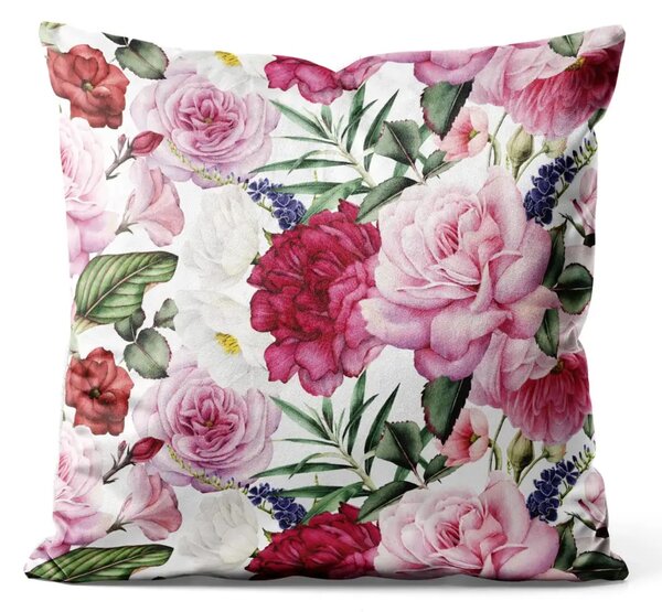Cuscino in velluto Profumo di primavera - fiori di peonia e di rosa in stile provenzale