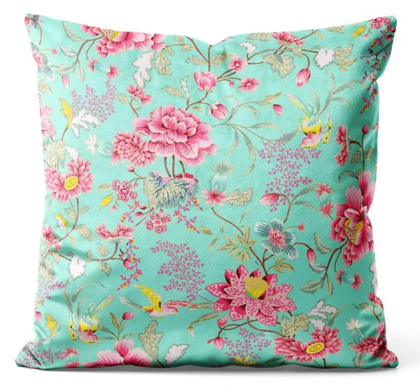 Cuscino in velluto Arabesque vegetale rosa - composizione floreale colorata