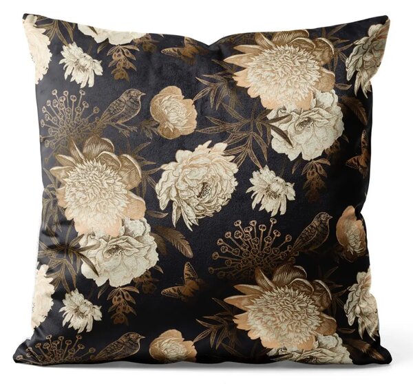 Cuscino in velluto Bouquet della notte - elegante composizione floreale in tonalità oro