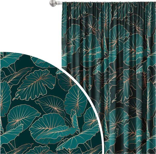 Tenda Giungla notturna - composizione botanica con foglie di allocasia e oro