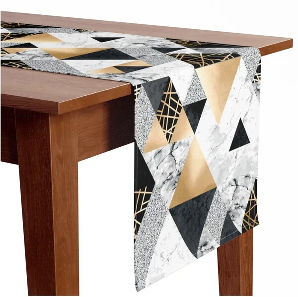 Runner tavolo Geometria dell'eleganza - motivo minimalista con finto marmo e oro