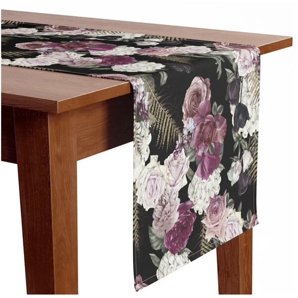 Runner tavolo Bouquet mistico - rosa ortensia, nero