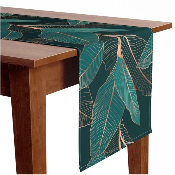 Runner tavolo Noble ficus - composizione botanica glamour con motivo oro