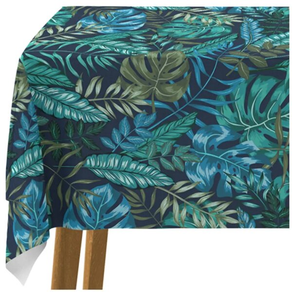 Tovaglie da tavolo Monstera in un bagliore blu - motivo vegetale con foglie esotiche