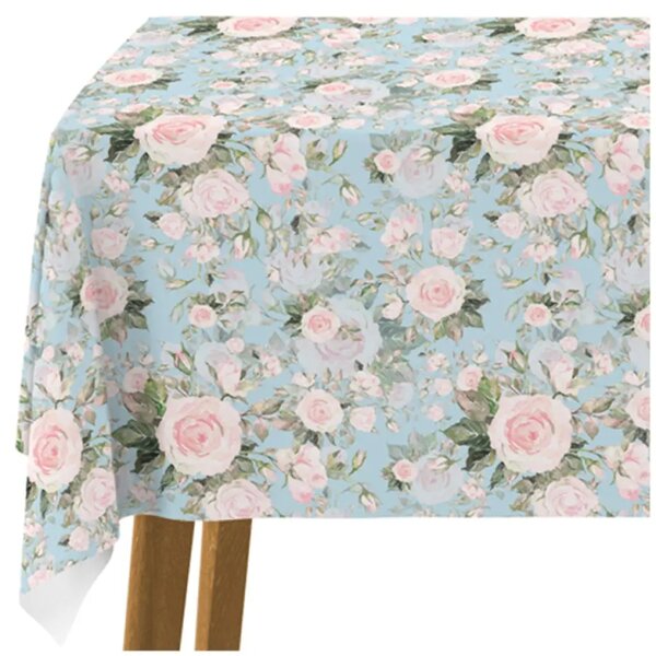 Tovaglie da tavolo Quadro fugace - composizione di rose in stile cottage su sfondo blu