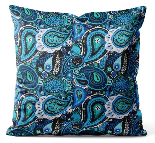 Cuscino in velluto Occhi di pavone in blu - composizione con ramoscelli