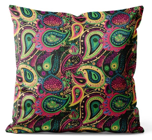 Cuscino in velluto Gocce colorate - composizione con motivo geometrico e fiori