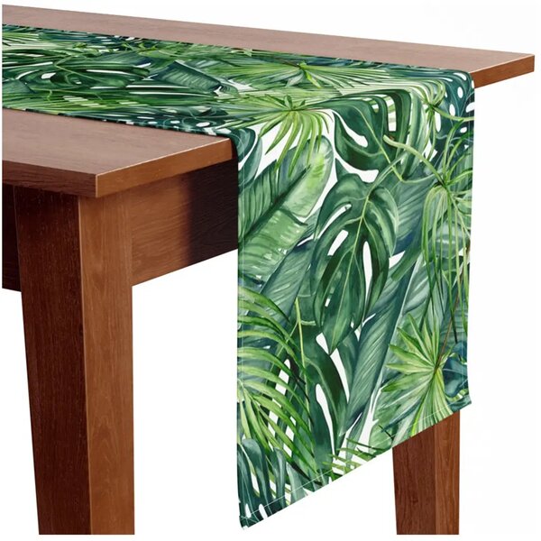 Runner tavolo Angolo verde - foglie di varie forme, raffigurate su uno sfondo bianco