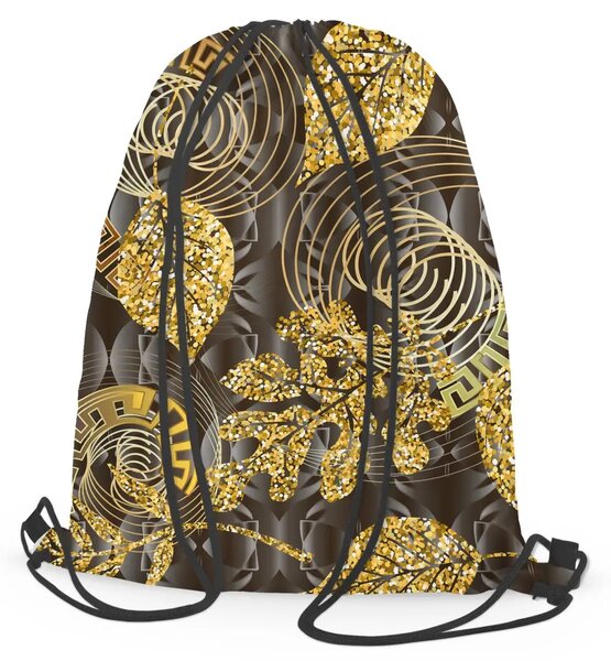Sacca zaino Ornamento a meandro - motivo astratto con foglie in oro e nero