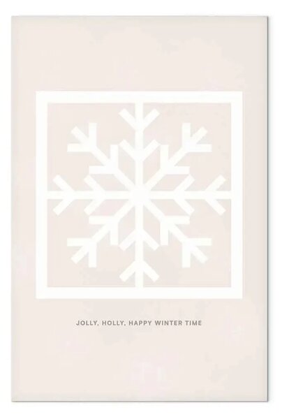 Quadro contemporaneo Happy time - fiocco di neve geometrico e scritte bianche