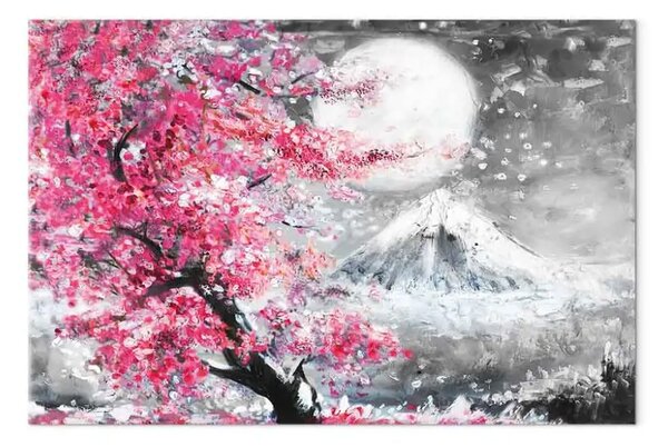 Quadro moderno Fiori di ciliegio - motivo giapponese su uno sfondo paesaggistico