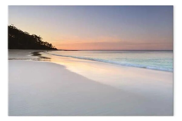 Quadro contemporaneo Spiaggia colorata - sabbia e cielo nei colori di un'alba esotica