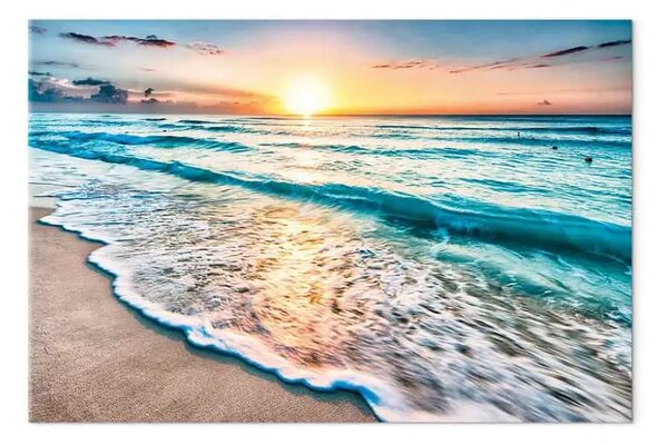 Quadro Paesaggio marino - onde turchesi e soleggiate al tramonto