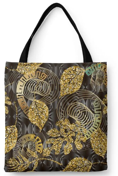 Borsa a sacco Ornamento a meandro - motivo astratto con foglie in oro e nero