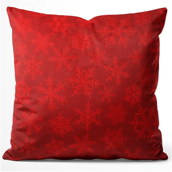 Cuscino in velluto Falling snowflakes - winter theme on a dark red background
