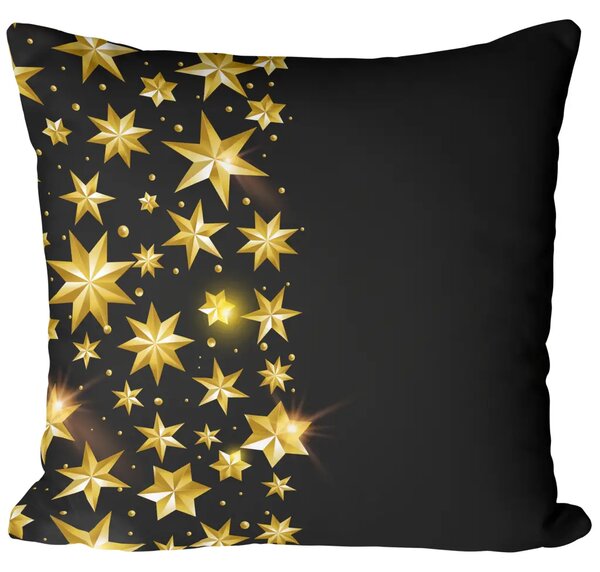 Cuscino in velluto Starry sky - golden motifs depicted on a dark background