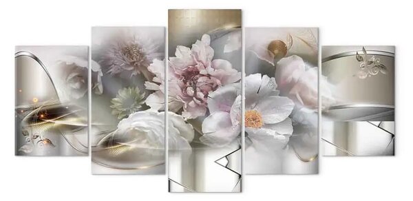 Quadro su tela Astrazione con fiori - fioritura primaverile con elementi dorati